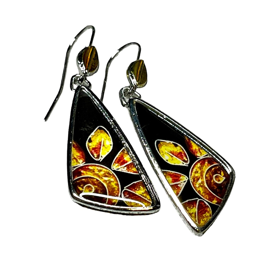 Sun flower/Mexican look resin earrings in silver